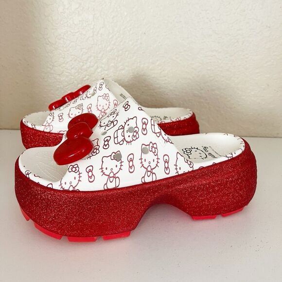 CROCS STOMP x HELLO KITTY platform SLIDE  adult size 8. 50th Anniversary NWT - Picture 6 of 14